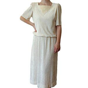 Vintage 80s Ivory Dress Size 12 Petite Lace Doily Grandmacore Nana Chic